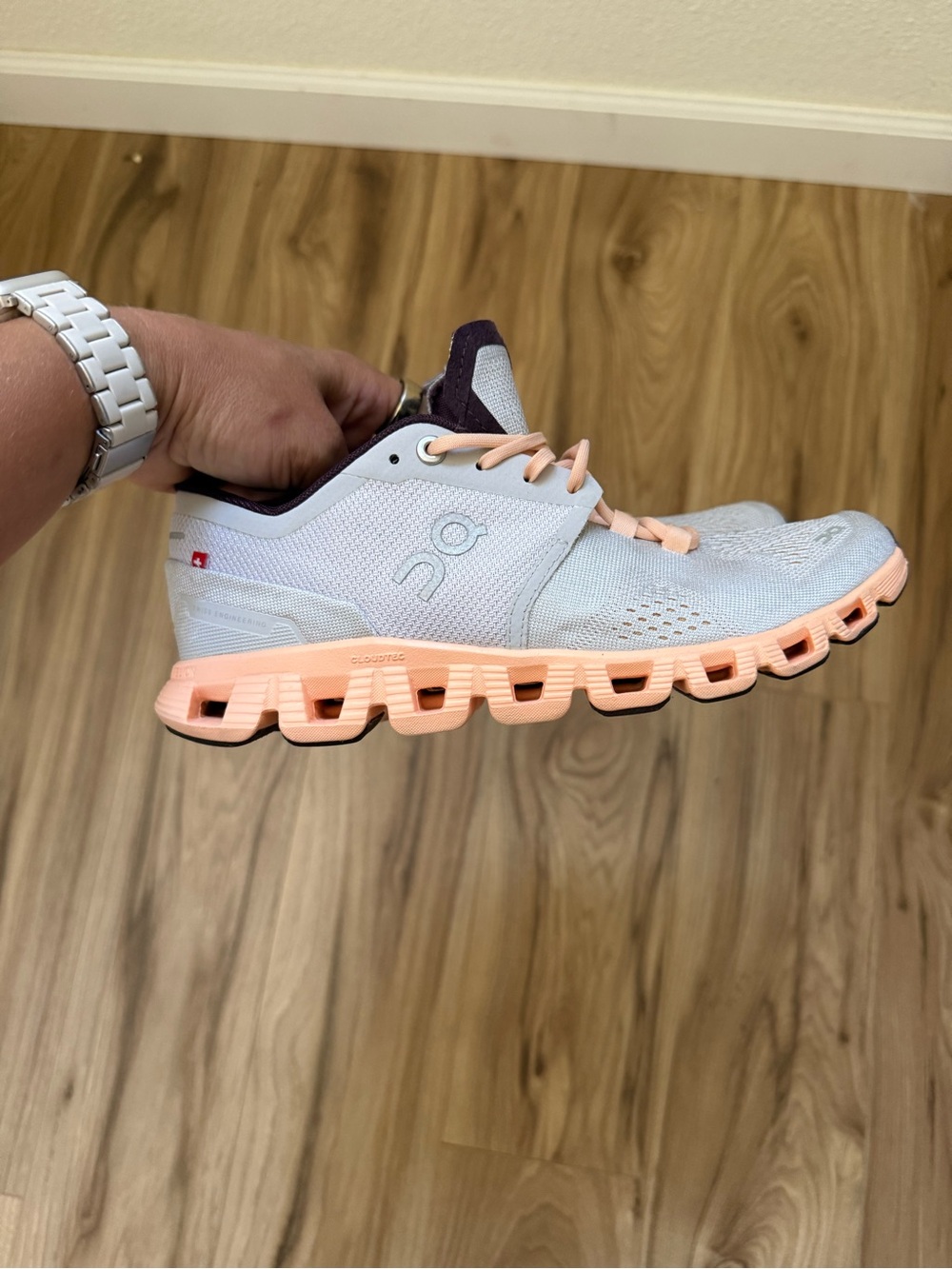 On Cloud X Sneaker in Silver & Almond - Picture 9 of 10